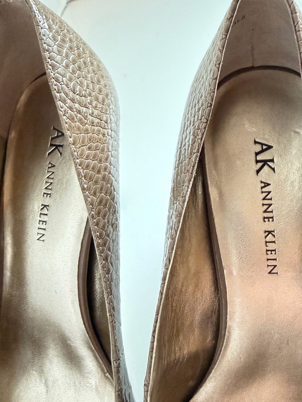Anne Klein Taupe Croc-Embossed Mid Heel Pumps - Picture 2 of 7